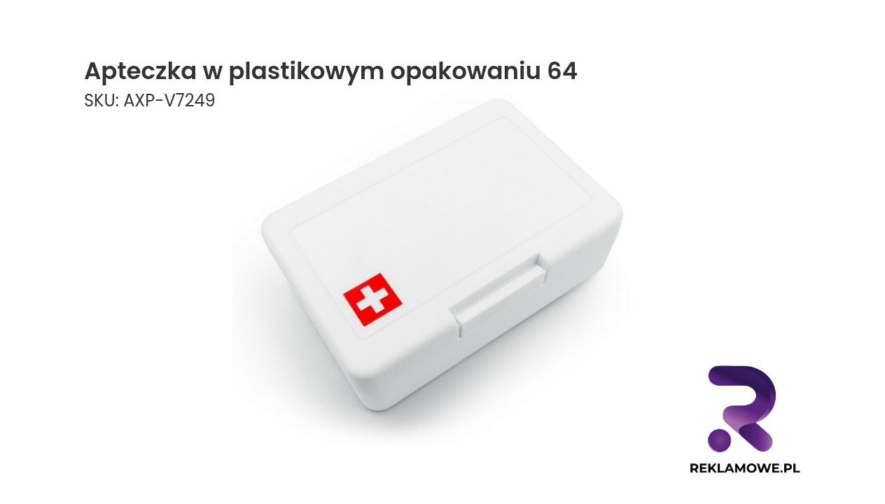 Apteczka w plastikowym opakowaniu zawierająca 64 elementy