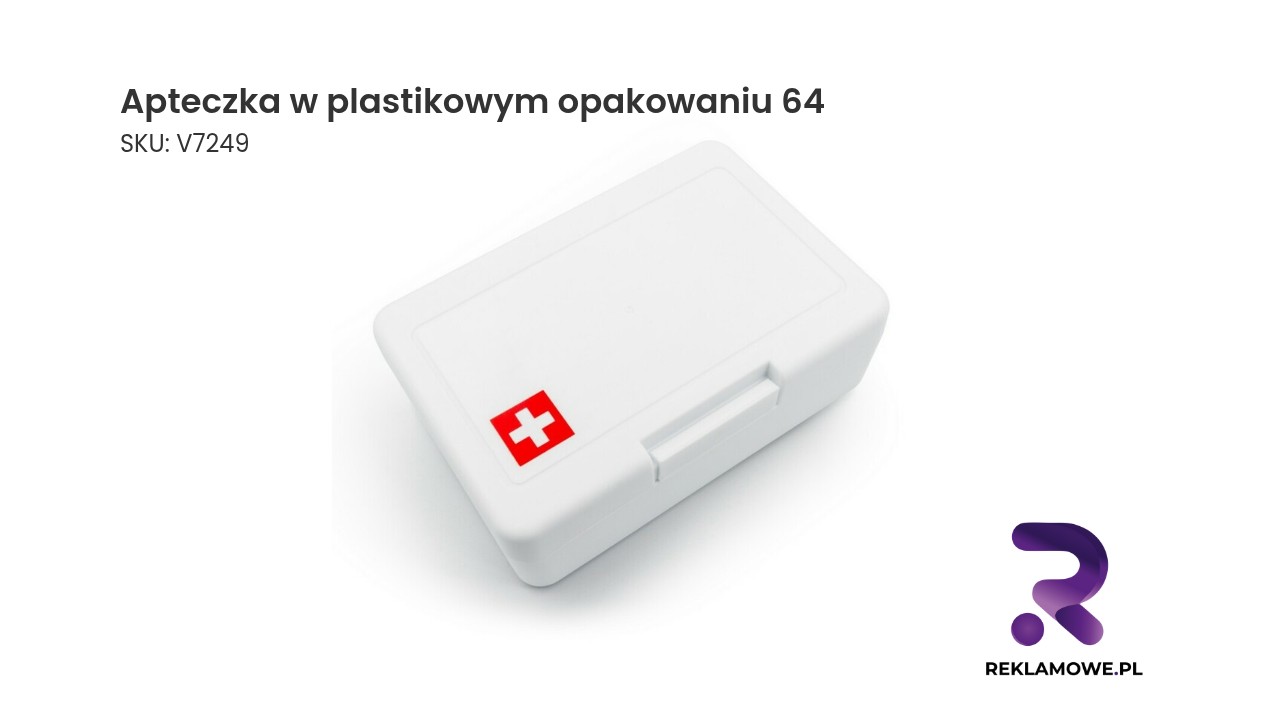 Apteczka w plastikowym opakowaniu zawierająca 64 elementy