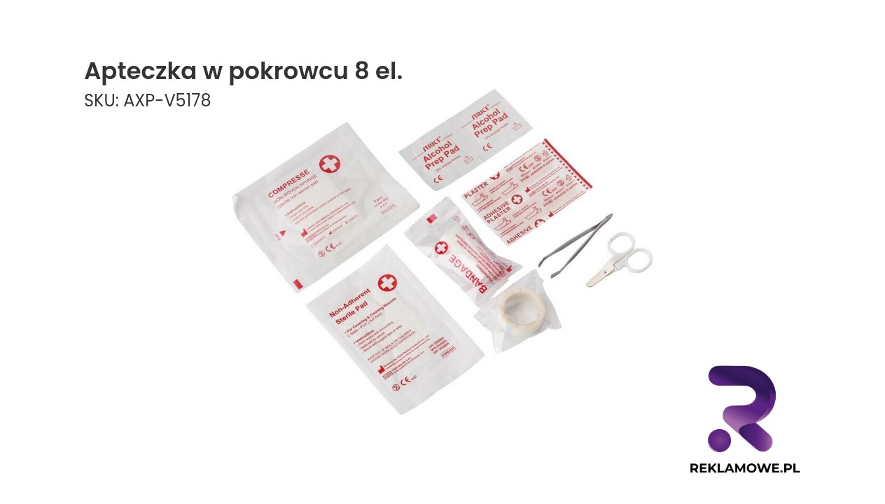 Apteczka w pokrowcu, 8 el. Apteczka w pokrowcu 8-elementowa – praktyczny zestaw pierwszej pomocy